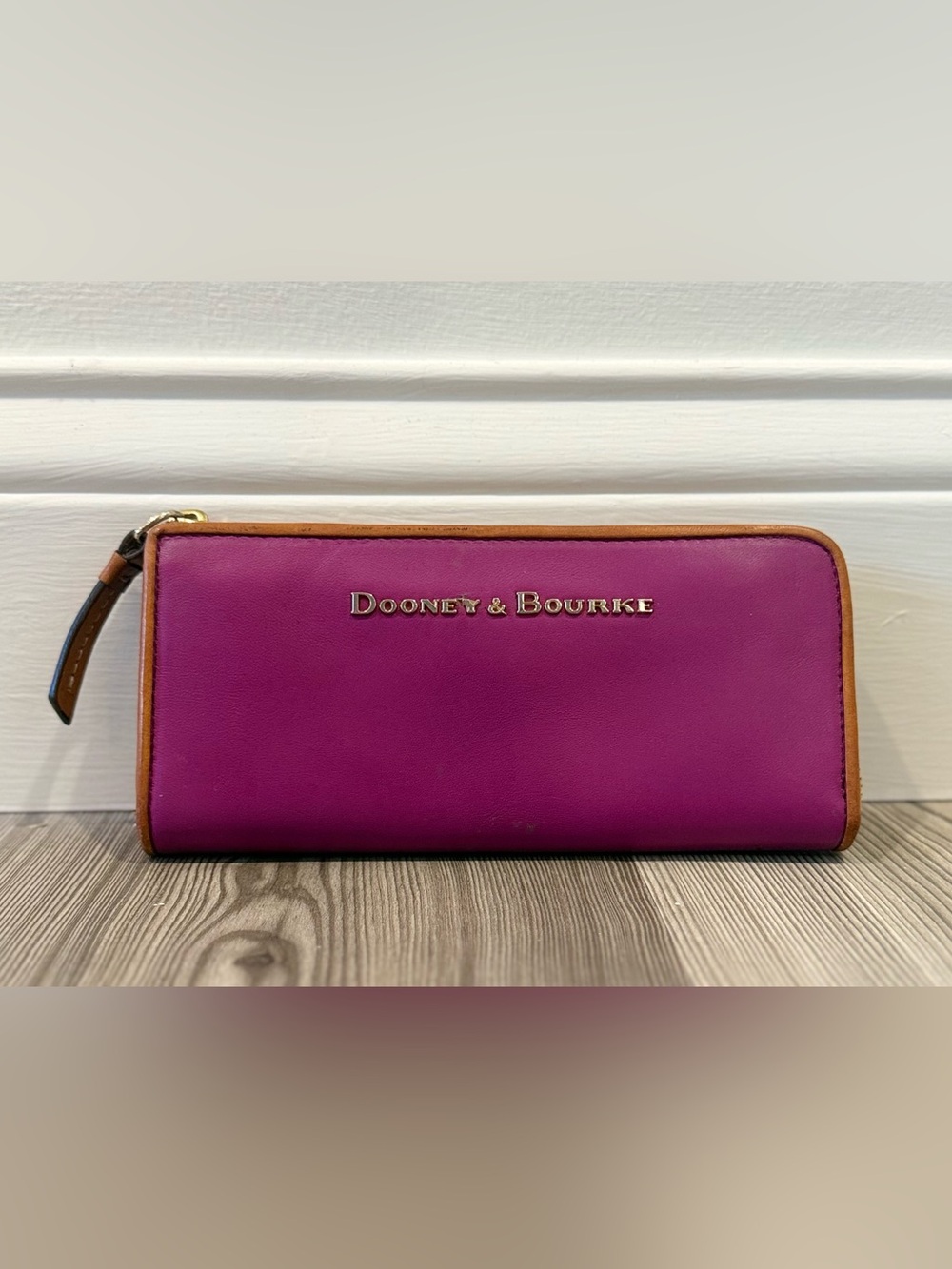Dooney & Bourke Magenta Leather Wallet with Tan Trim